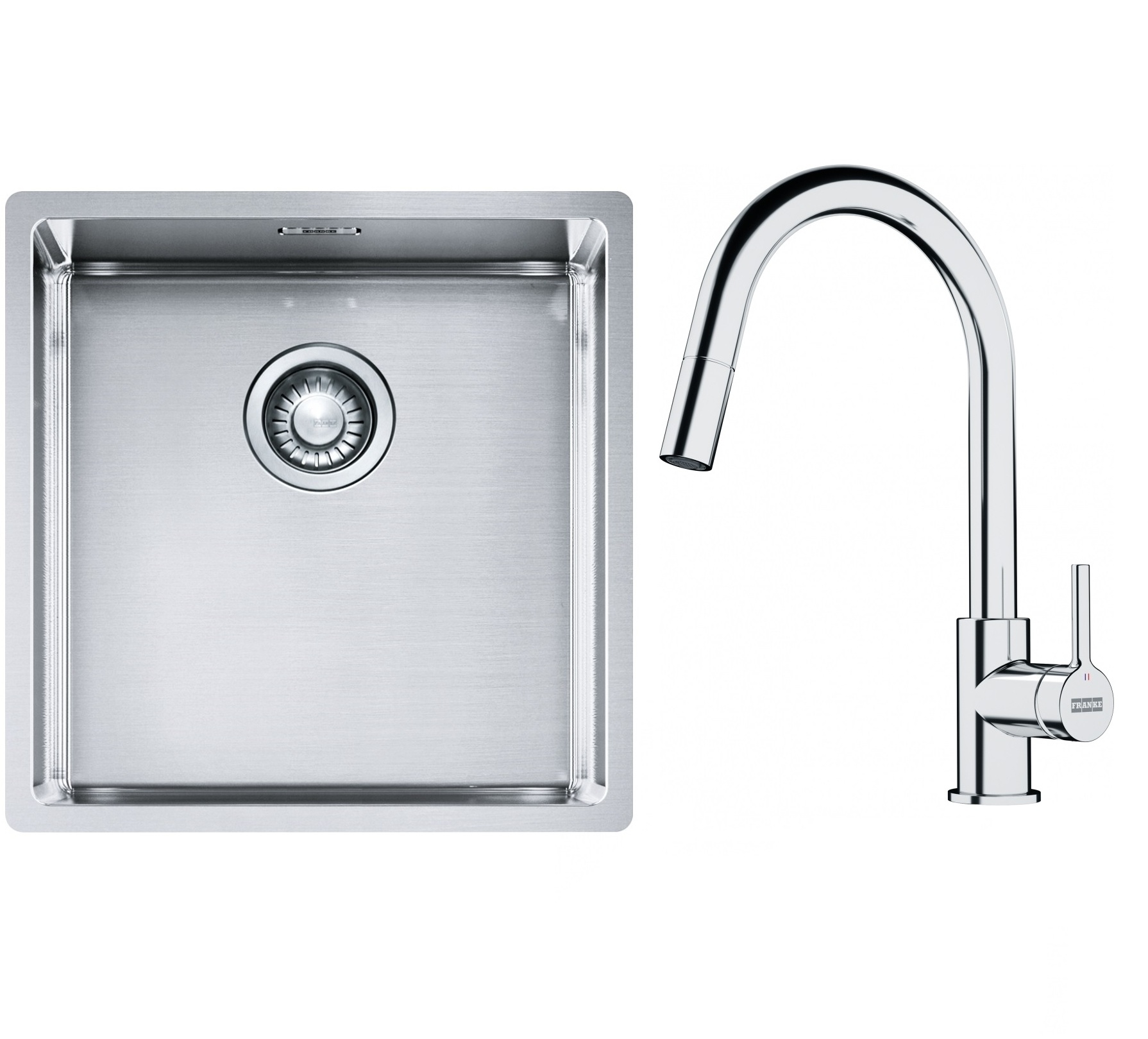 Set Stahlspüle Franke Box 127.0453.654, Küchenarmatur Franke Lina 115.0693.229