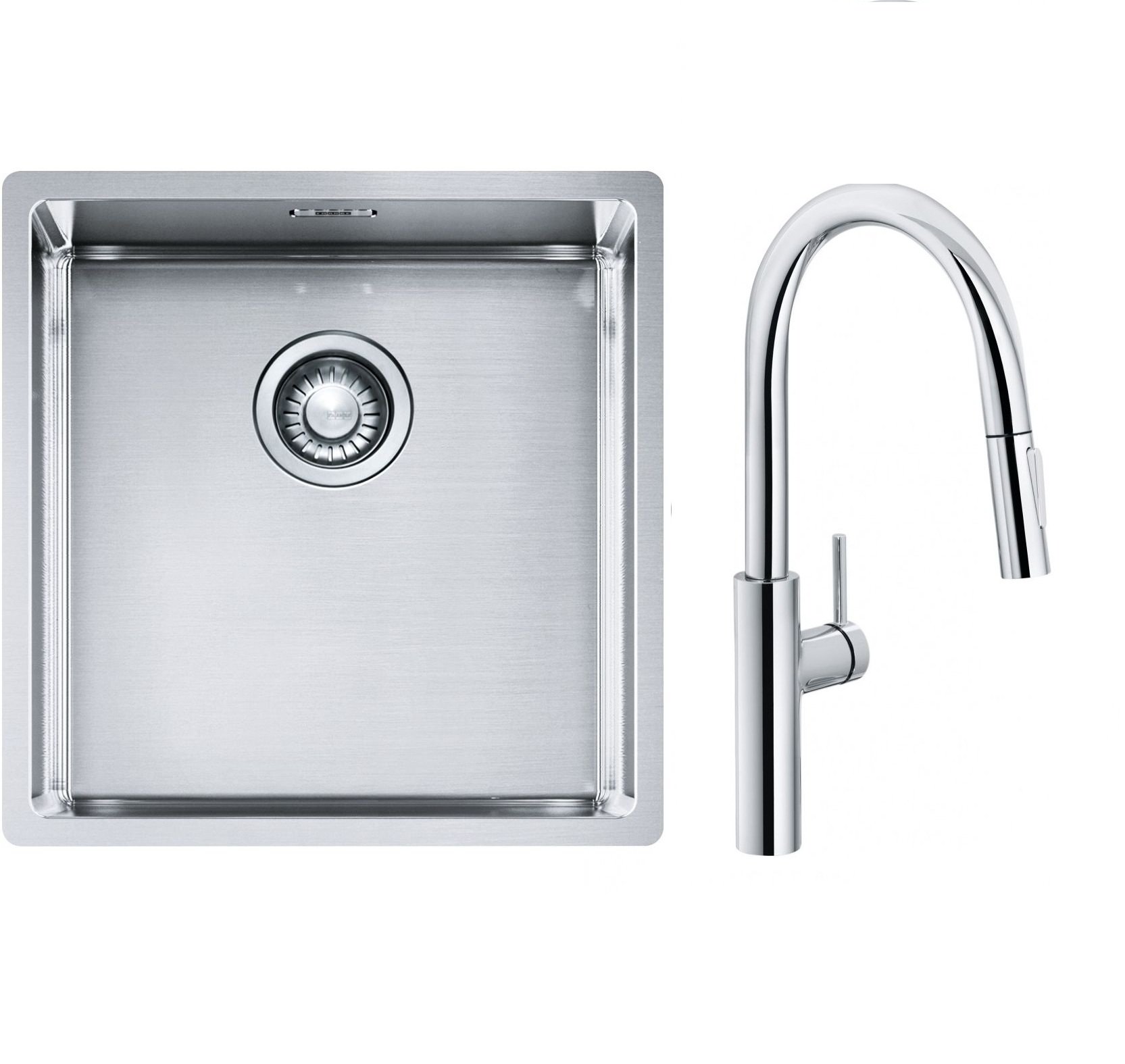 Set Küchenarmatur Franke Pescara L Slide-In 115.0538.940, Stahlspüle Franke Box 127.0453.654