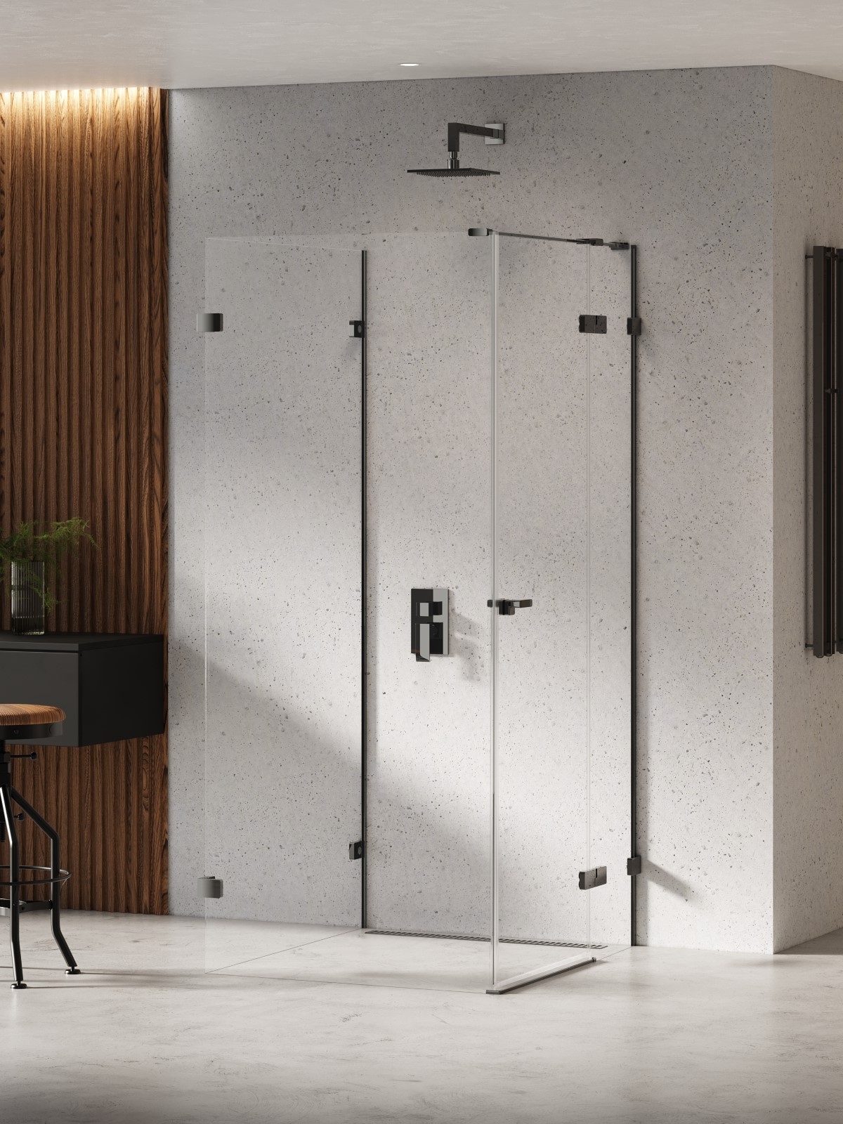 New Trendy Eventa Black Chrome Dusche 100x80 cm rechteckig schwarz Glanz/durchsichtiges Glas EXK-6285