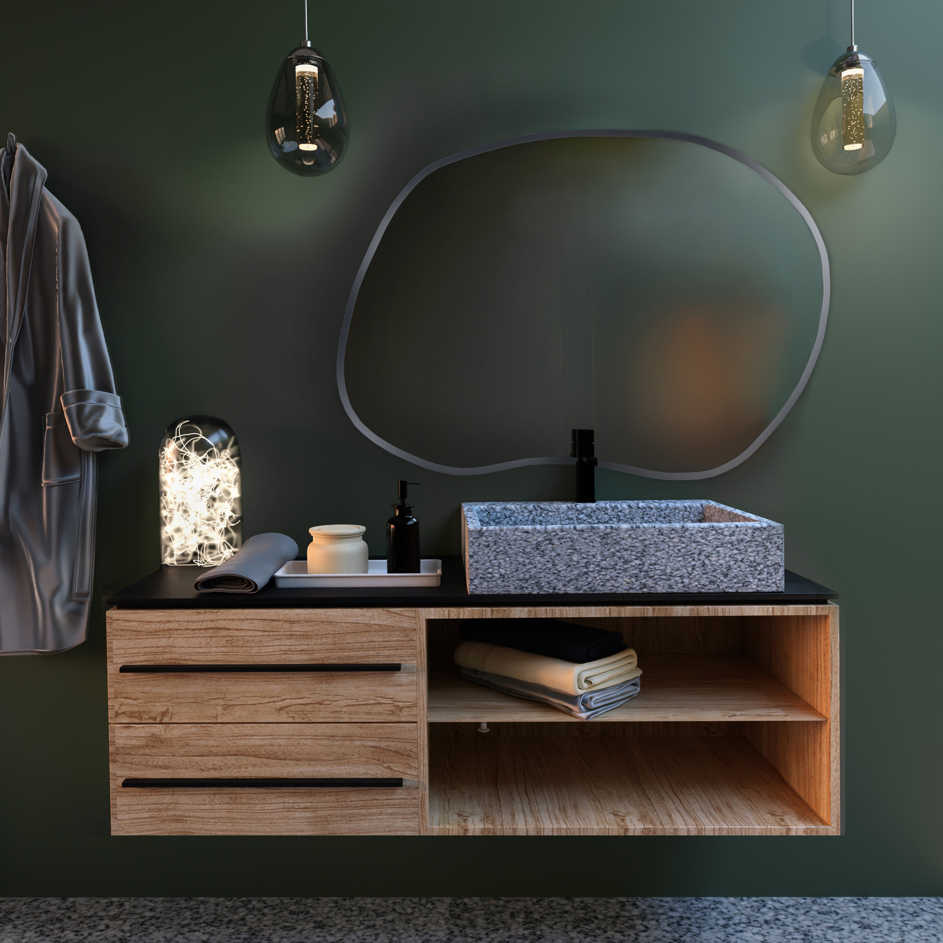 Baltica Design Bright Stain II Spiegel 90x64 cm mit Beleuchtung silber 5904107917351