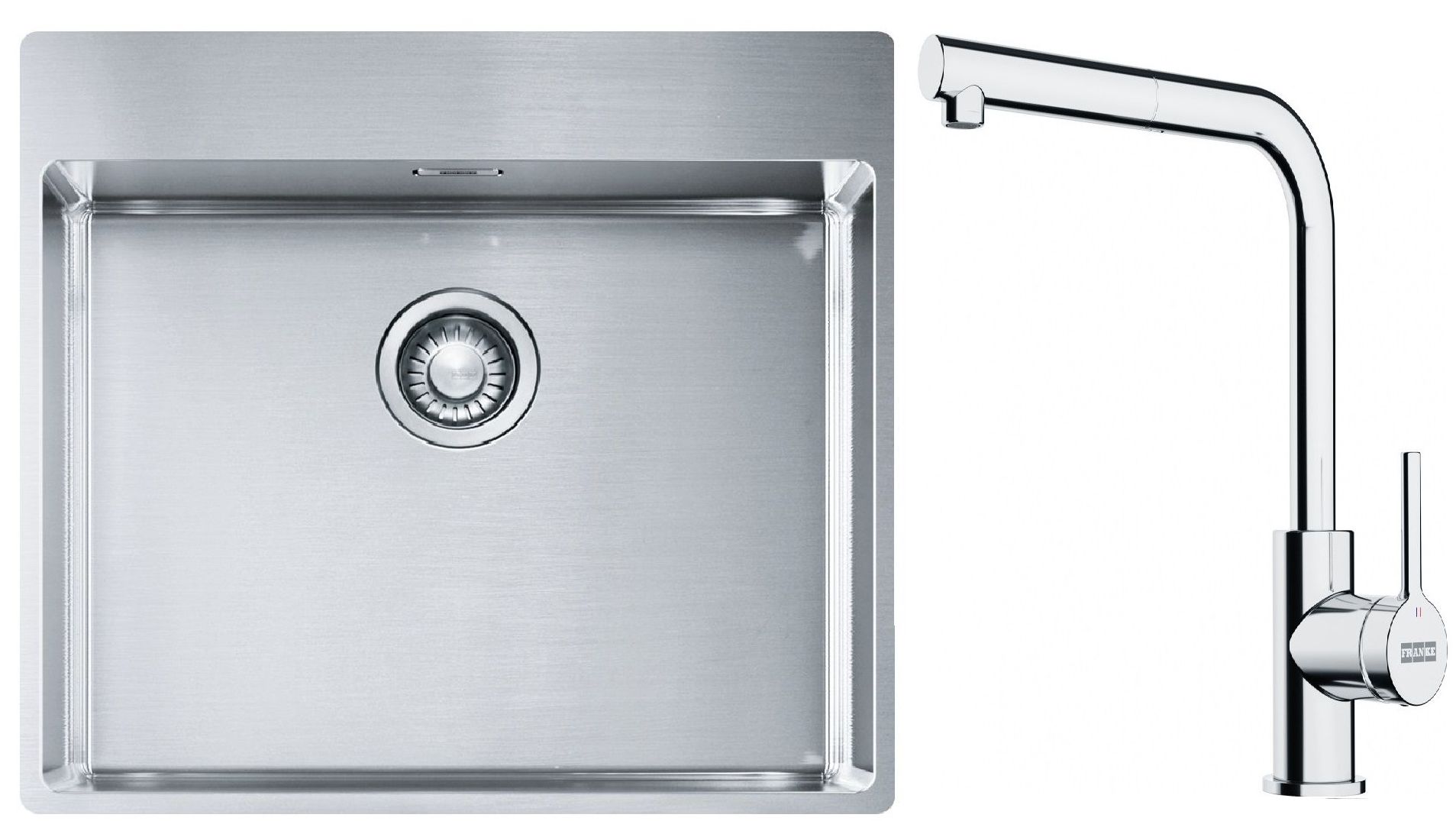 Set Stahlspüle Franke Box 127.0369.295, Küchenarmatur Franke Lina 115.0712.420