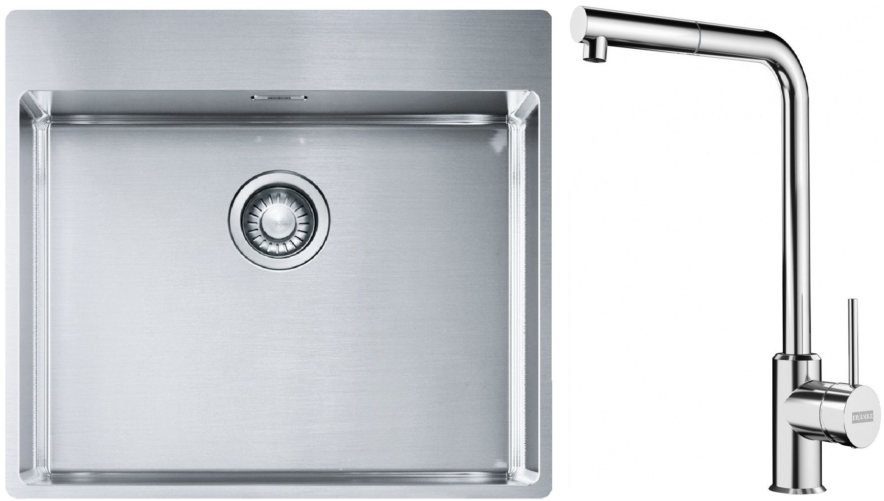 Set Stahlspüle Franke Box 127.0369.295, Küchenarmatur Franke Sirius Side 115.0668.280