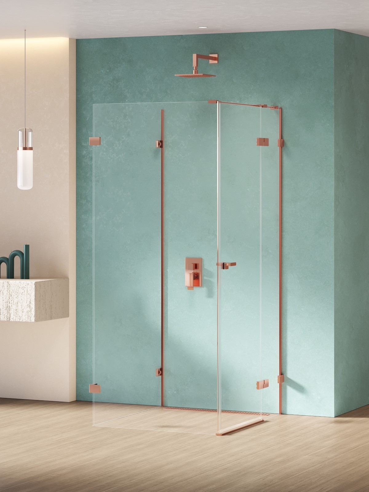 New Trendy Eventa Copper Shine Dusche 90x80 cm rechteckig kupfer Glanz/durchsichtiges Glas EXK-6500