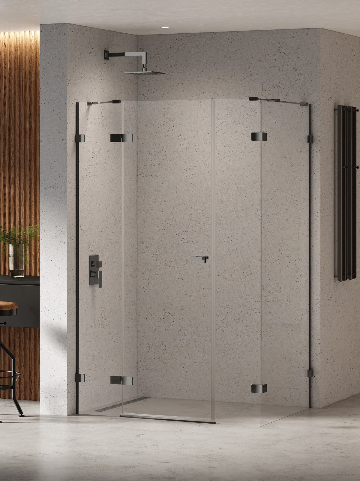 New Trendy Eventa Black Chrome Dusche 130x90 cm rechteckig schwarz Glanz/durchsichtiges Glas EXK-6238