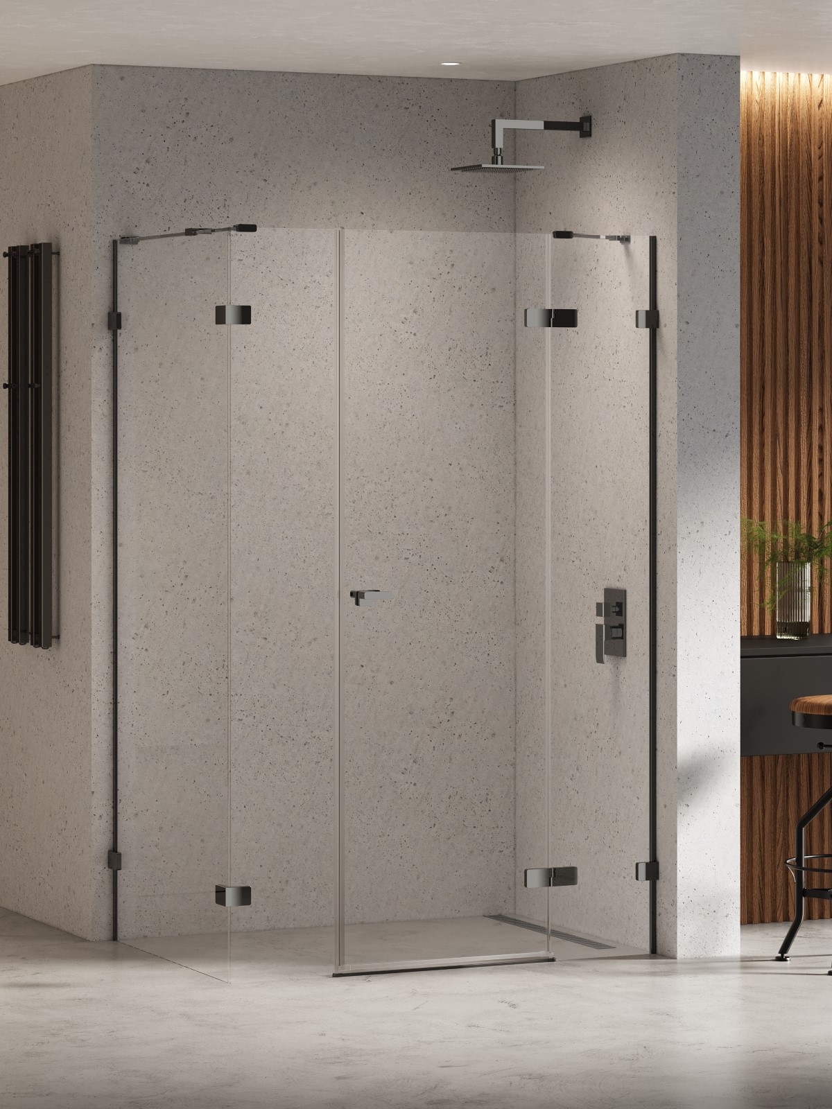 New Trendy Eventa Black Chrome Dusche 110x100 cm rechteckig schwarz Glanz/durchsichtiges Glas EXK-6243