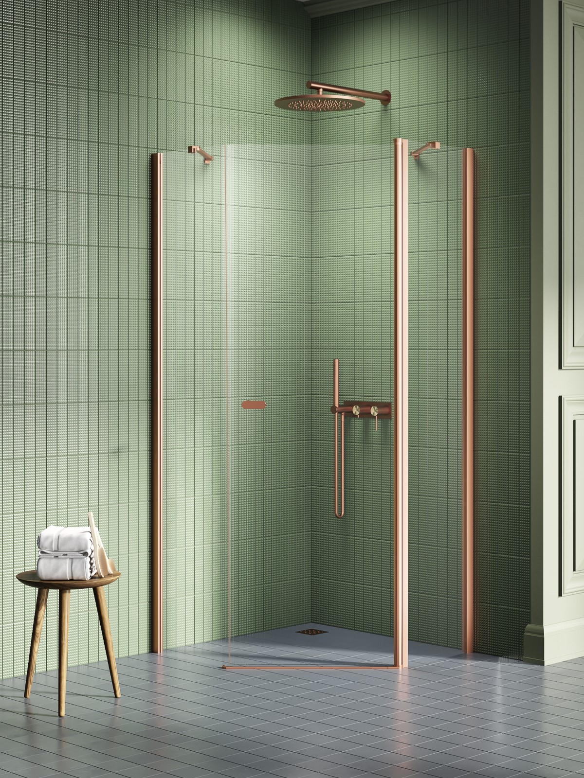 New Trendy New Soleo Copper Brushed Duschkabine 90x90 cm kupfer gebürstet/durchsichtiges Glas K-1701