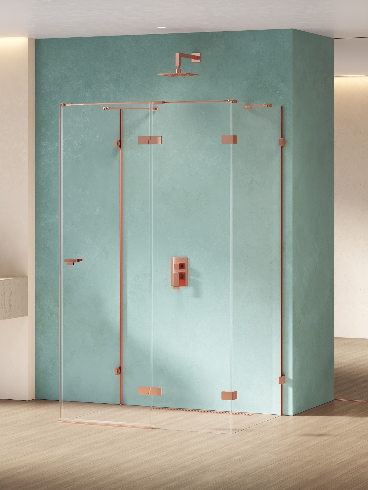 New Trendy Eventa Copper Shine Dusche 100x90 cm rechteckig kupfer Glanz/durchsichtiges Glas EXK-6484