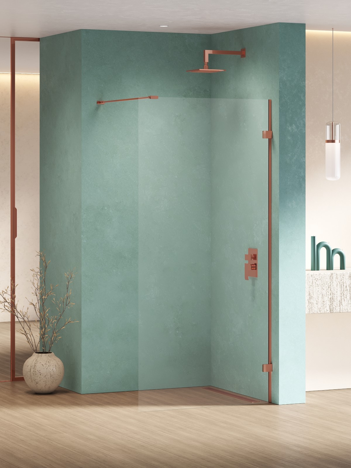New Trendy Eventa Copper Shine Begehbare Duschwand 140 cm kupfer Glanz/durchsichtiges Glas EXK-6527