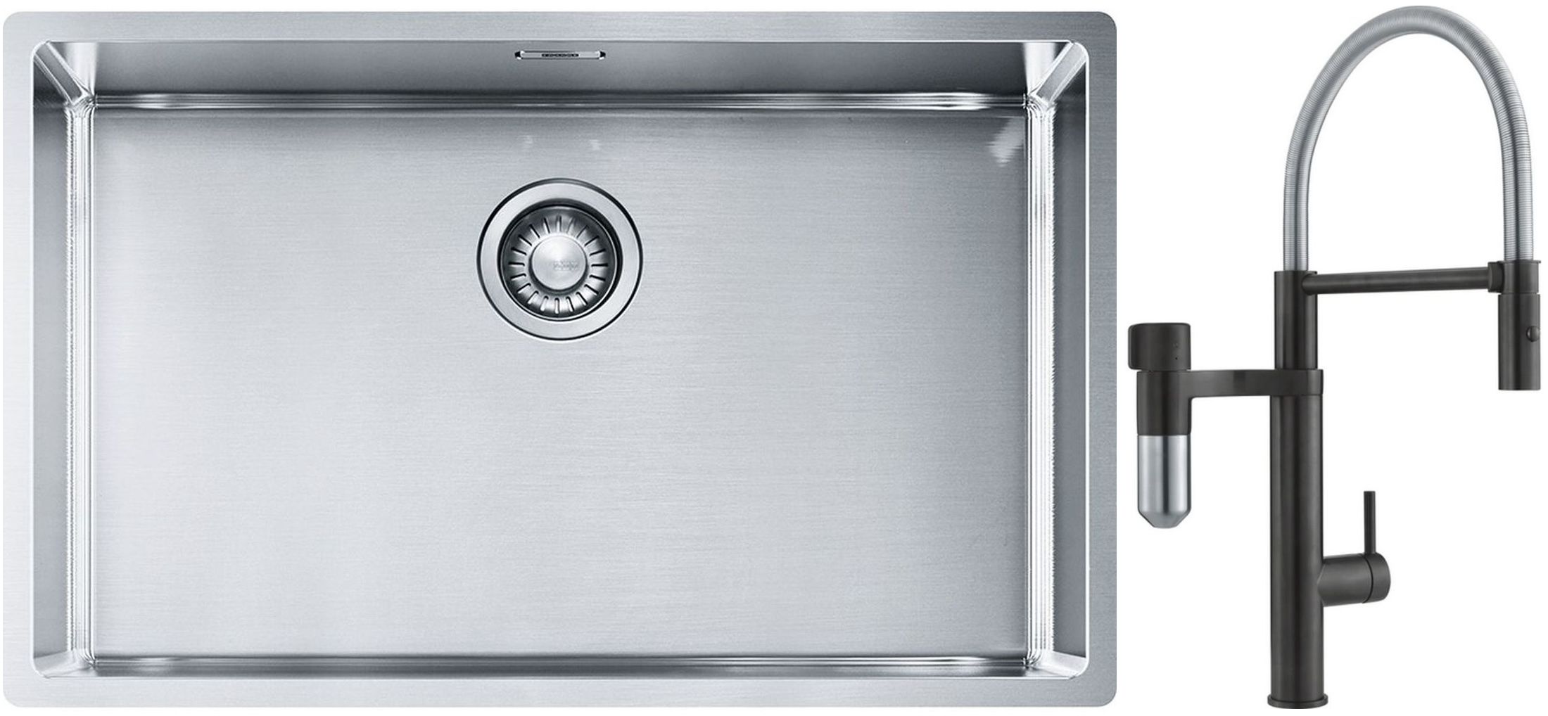 Set Küchenarmatur Franke Vital Semi-Pro 120.0621.313, Stahlspüle Franke Box 127.0453.658