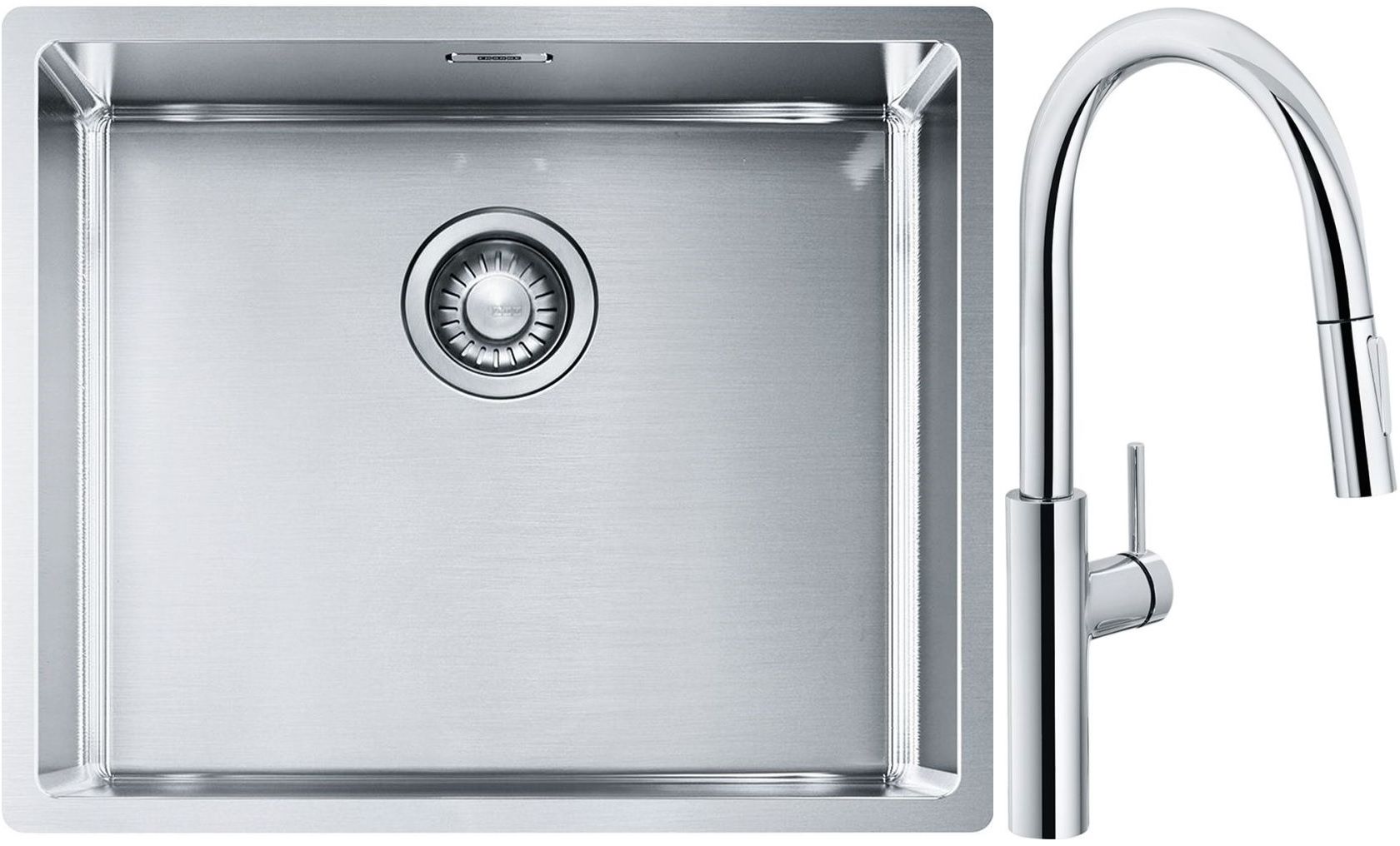 Set Küchenarmatur Franke Pescara L Slide-In 115.0538.940, Stahlspüle Franke Box 127.0453.656