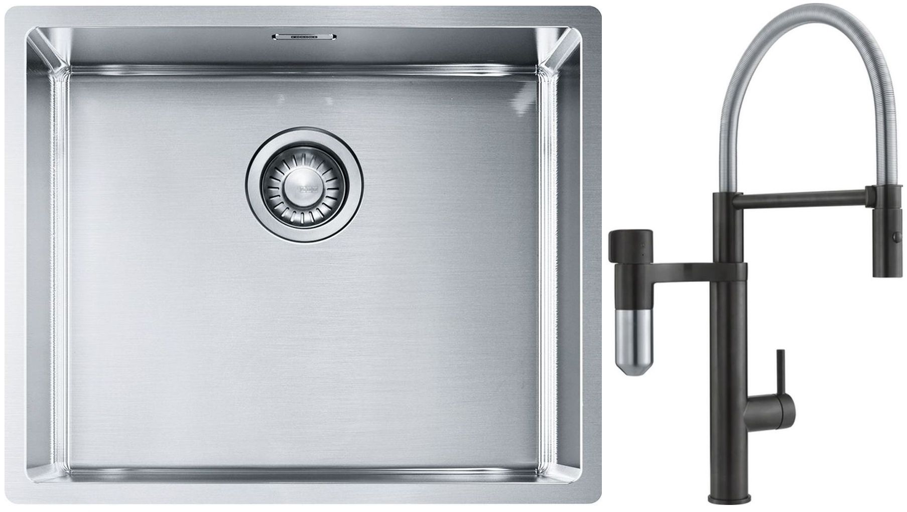 Set Küchenarmatur Franke Vital Semi-Pro 120.0621.313, Stahlspüle Franke Box 127.0453.656