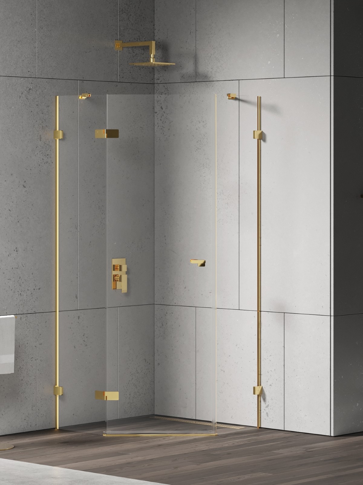 New Trendy Eventa Gold Shine Dusche 90x90 cm gold Glanz/durchsichtiges Glas EXK-4834