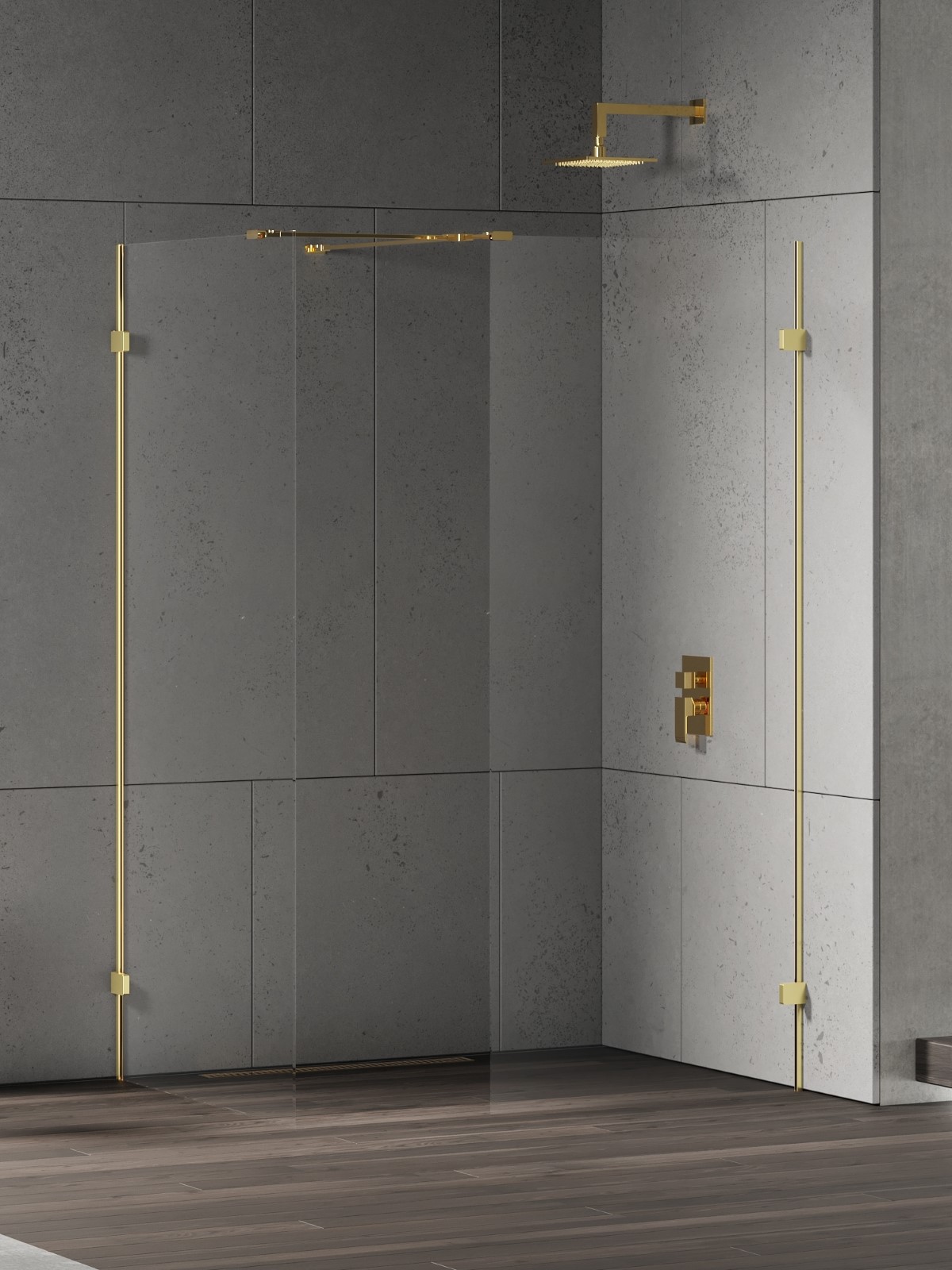 New Trendy Eventa Gold Shine Begehbare Duschkabine 140x100 cm rechteckig gold Glanz/durchsichtiges Glas EXK-4882