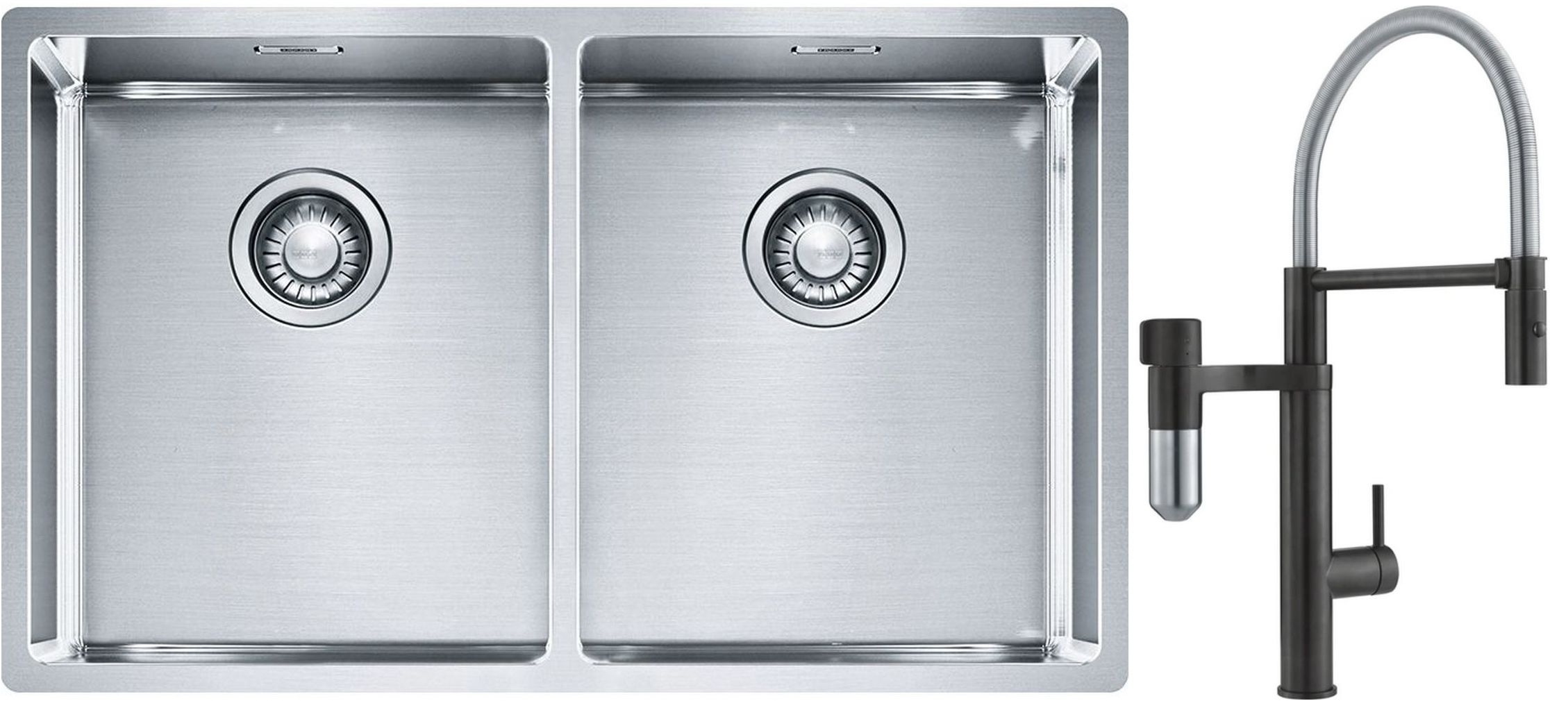 Set Küchenarmatur Franke Vital Semi-Pro 120.0621.313, Stahlspüle Franke Box 127.0370.188