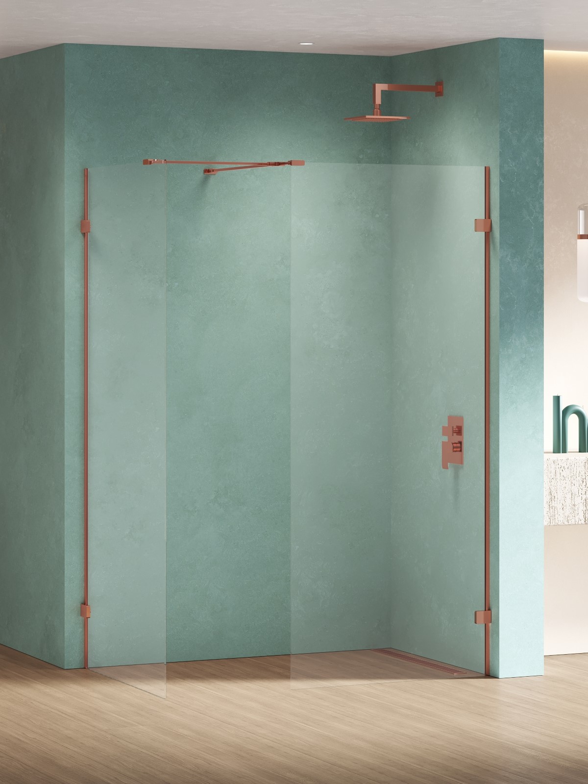 New Trendy Eventa Copper Shine Begehbare Duschkabine 150x90 cm kupfer Glanz/durchsichtiges Glas EXK-6570