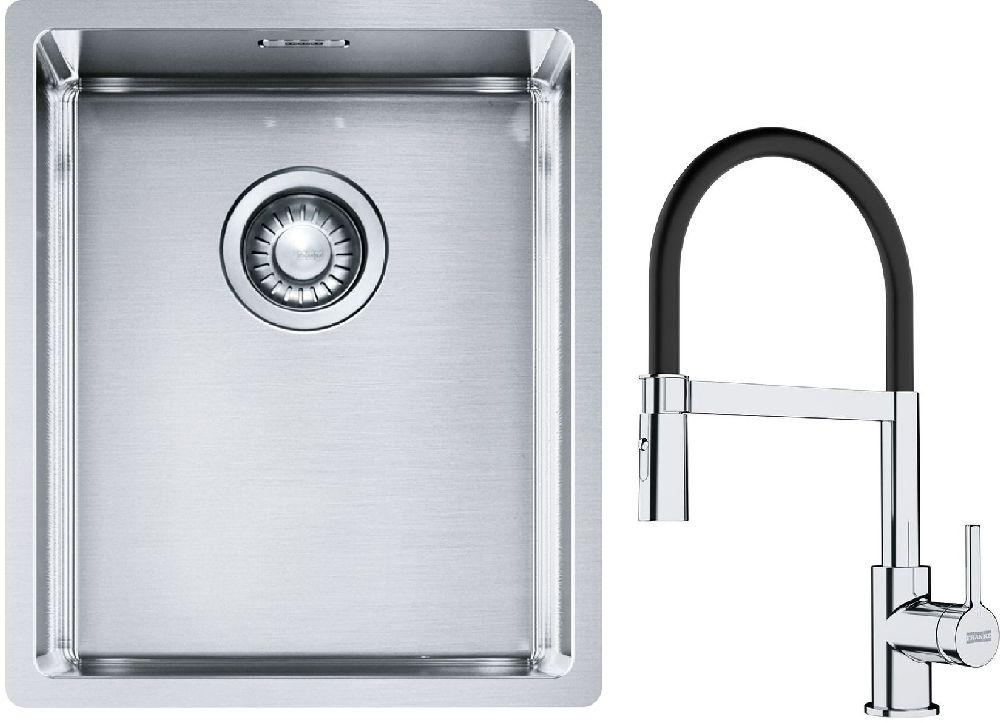 Set Stahlspüle Franke Box 127.0453.653, Küchenarmatur Franke Lina 115.0626.085