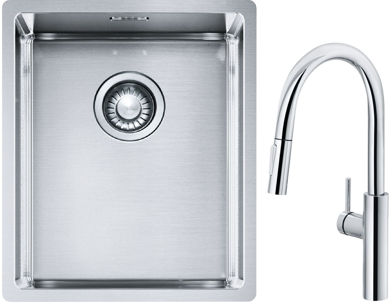 Set Küchenarmatur Franke Pescara L Slide-In 115.0538.940, Stahlspüle Franke Box 127.0453.653