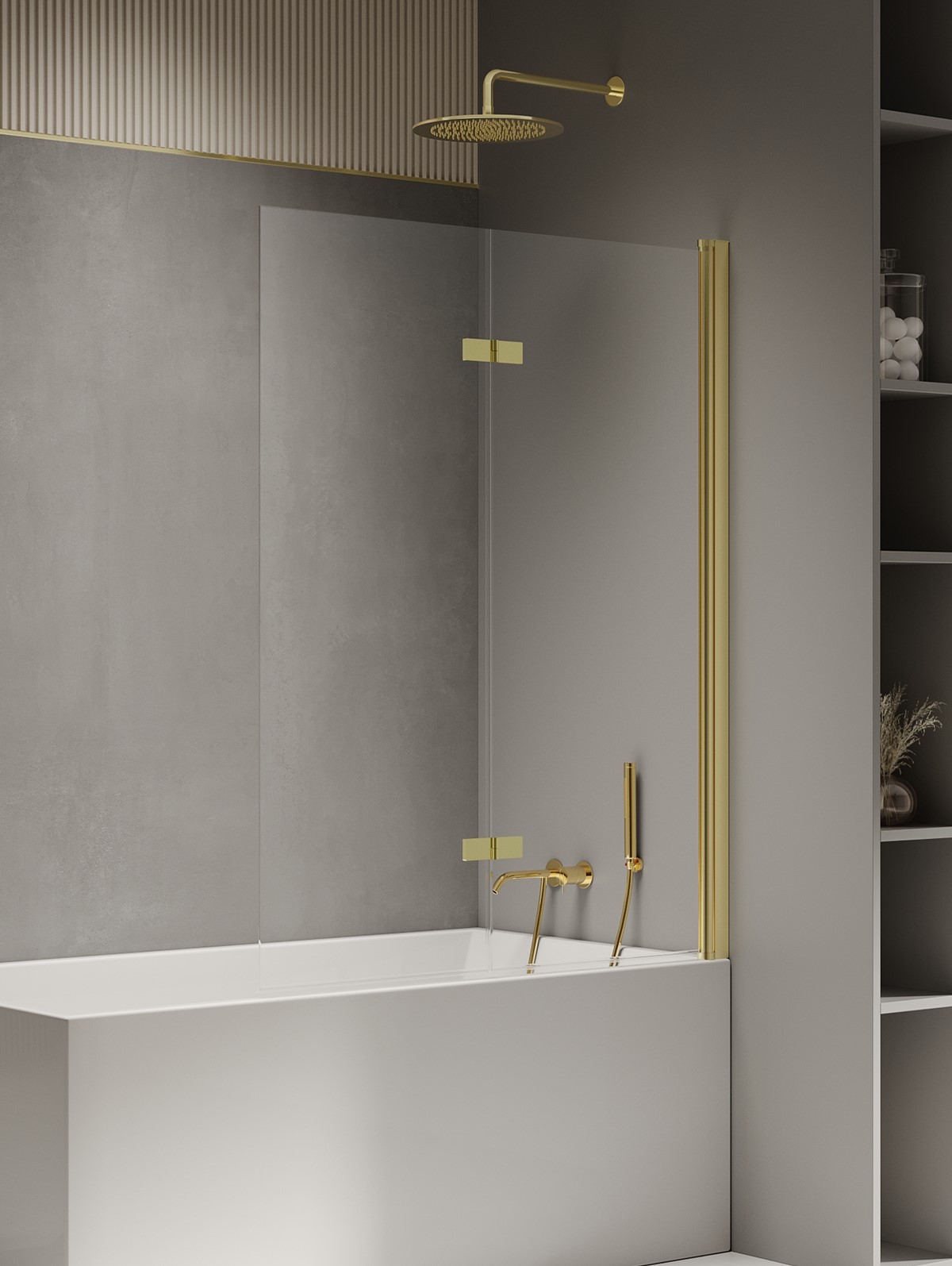 New Trendy New Soleo Badewannenabtrennung 100 cm zweigeteilt gold Glanz/durchsichtiges Glas P-0105