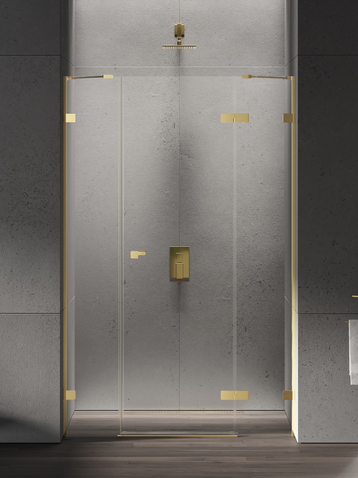 New Trendy Eventa Gold Shine Duschtüren 150 cm aufklappbar gold Glanz/durchsichtiges Glas EXK-4686