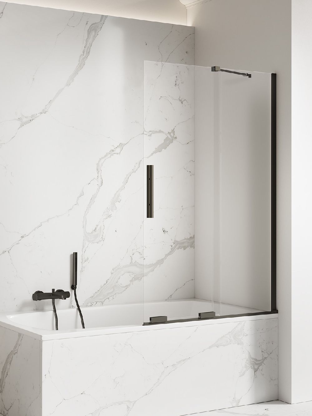 New Trendy Smart Black Badewannenabtrennung 100 cm zweigeteilt schwarz Matte/durchsichtiges Glas EXK-4200-WU