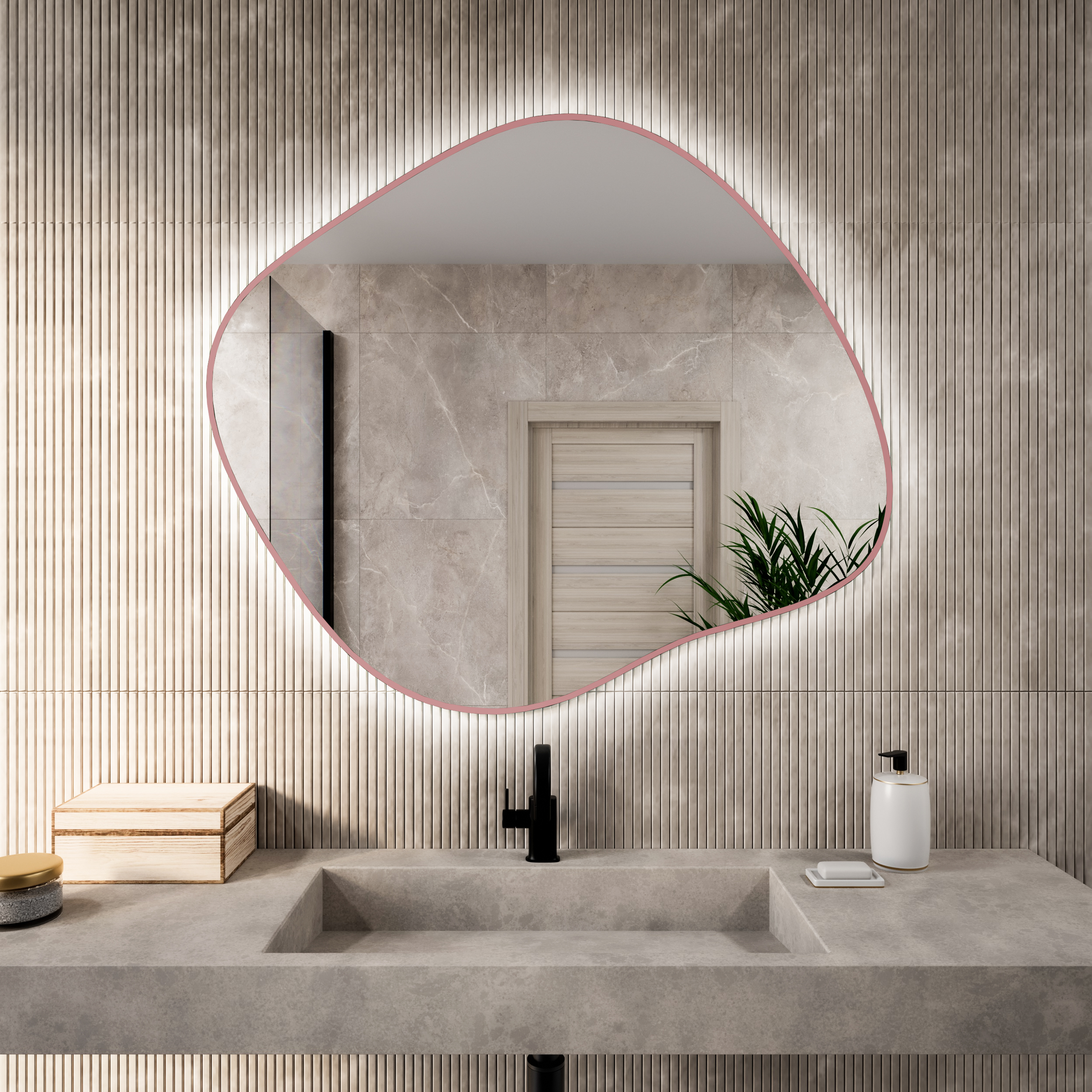 Baltica Design Bright Stain III Spiegel 80x70 cm mit Beleuchtung rosa 5904107932071