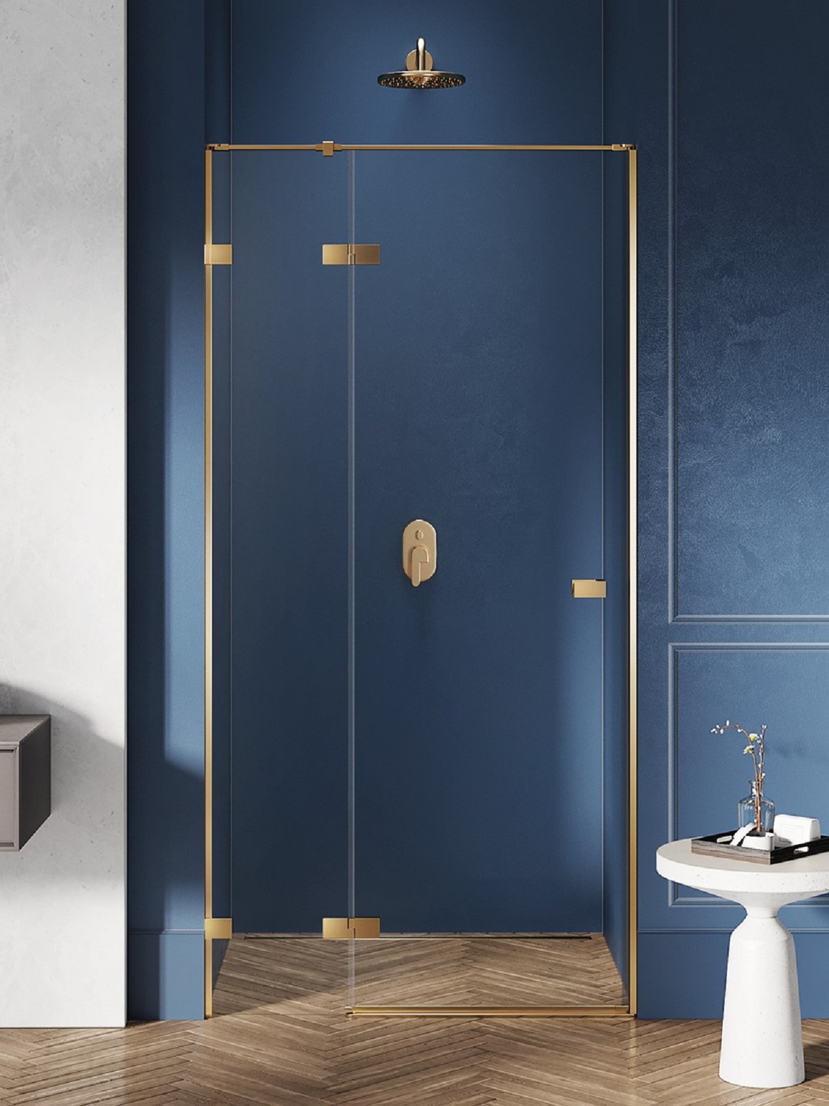 New Trendy Avexa Gold Brushed Duschtüren 130 cm aufklappbar gold gebürstet/durchsichtiges Glas EXK-1724