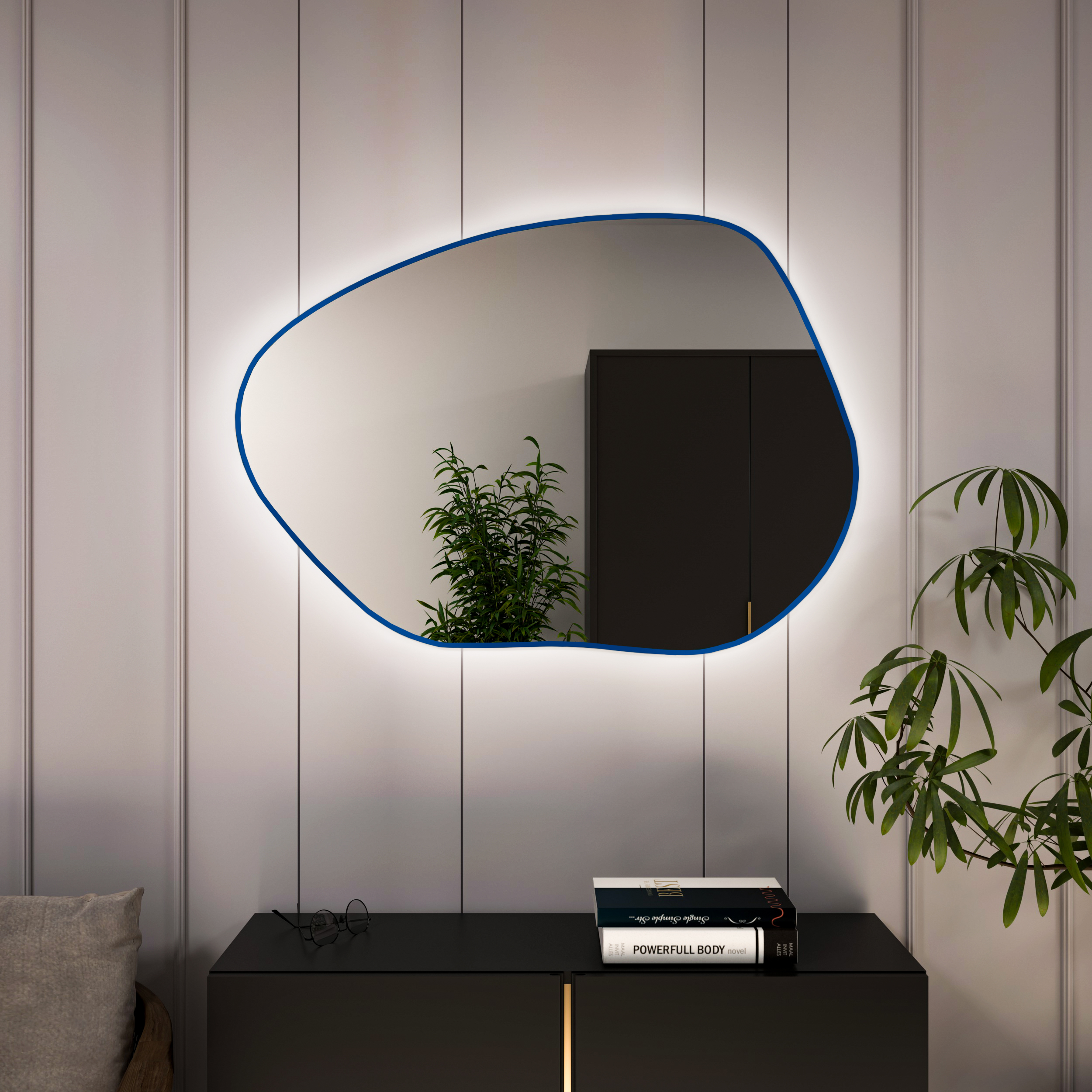 Baltica Design Bright Stain I Spiegel 90x64 cm mit Beleuchtung blau 5904107931548