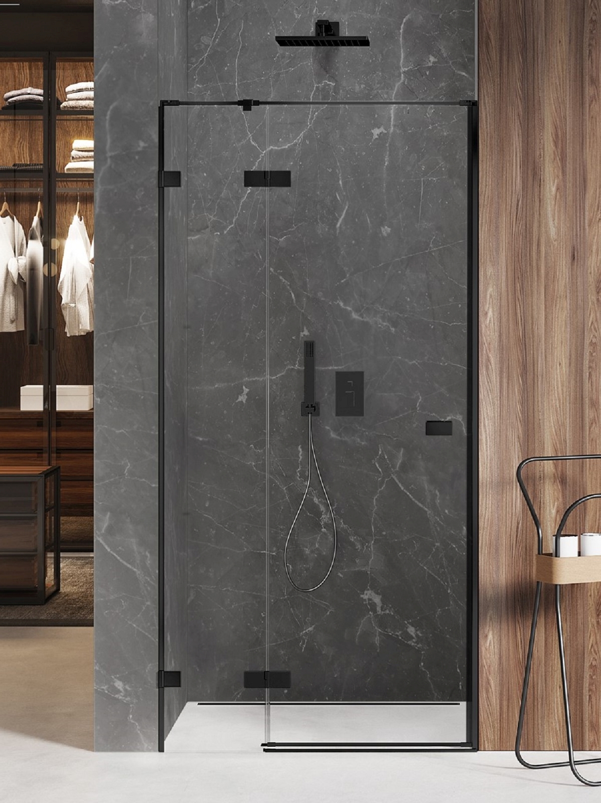 New Trendy Avexa Black Duschtüren 130 cm aufklappbar schwarz Matte/durchsichtiges Glas EXK-1556