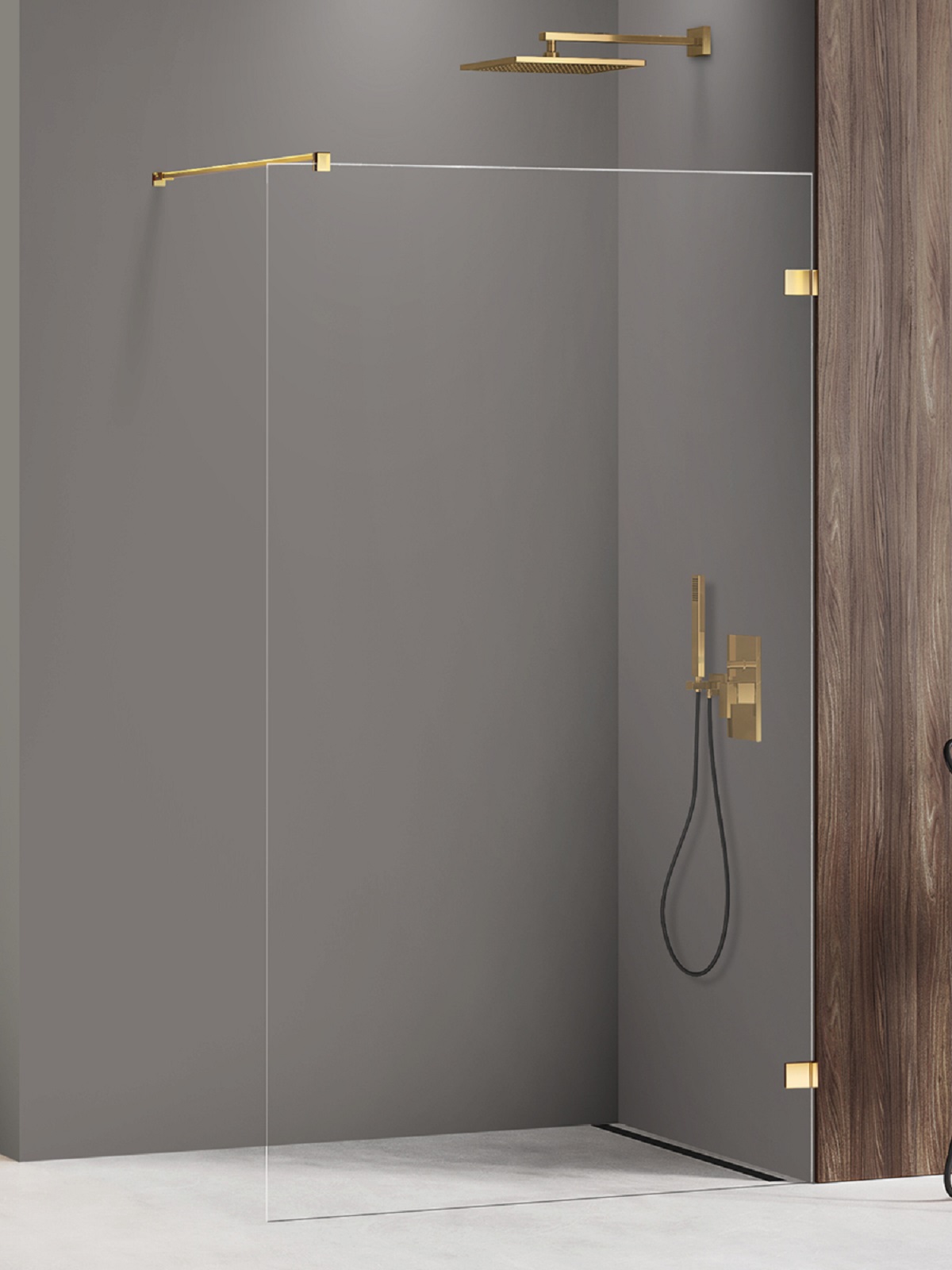 New Trendy Avexa Gold Shine Begehbare Duschwand 160 cm gold Glanz/durchsichtiges Glas EXK-7065