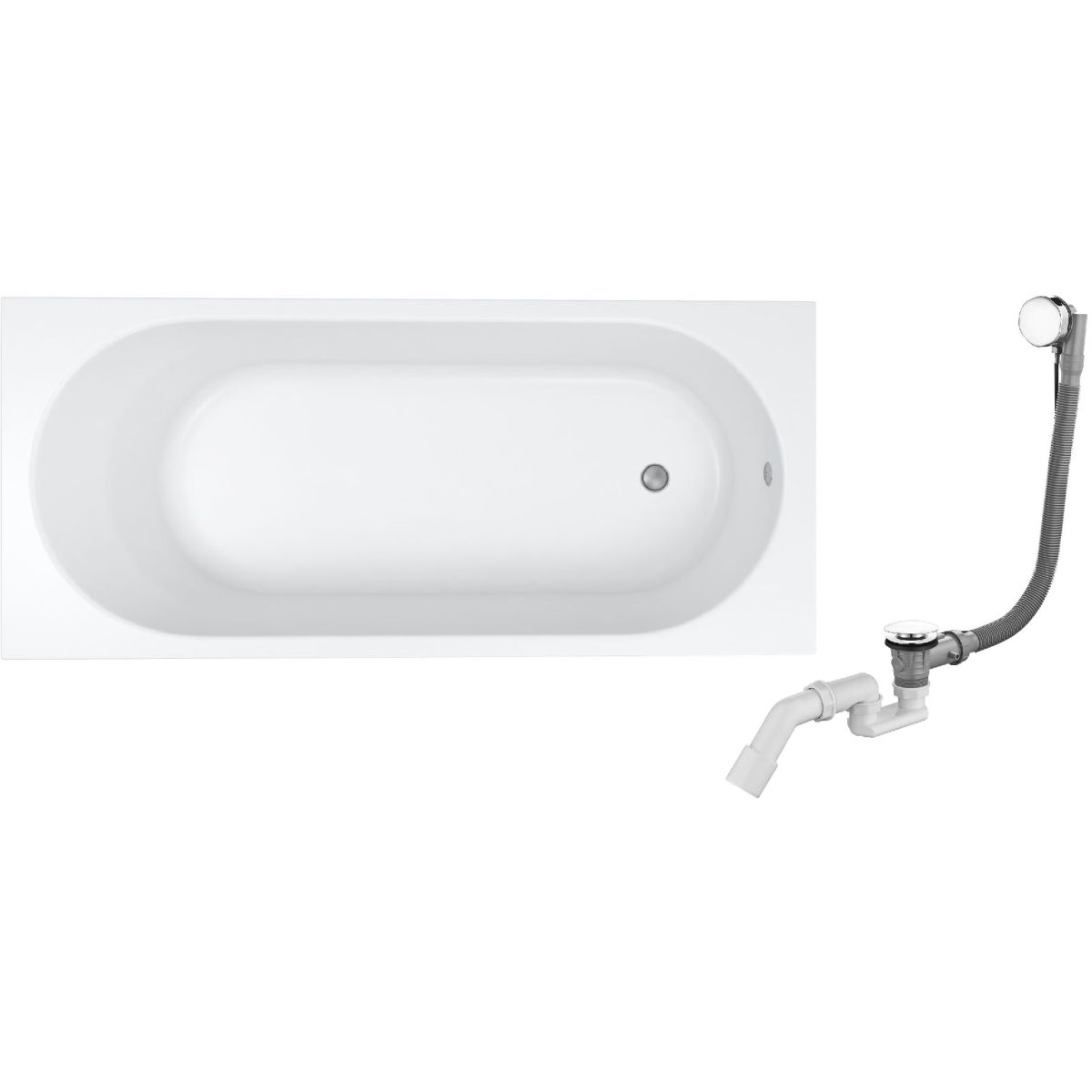 Set Rechteckige Badewanne Oltens Lykke 10009000, Badewannensiphon Oltens Oster 03001100