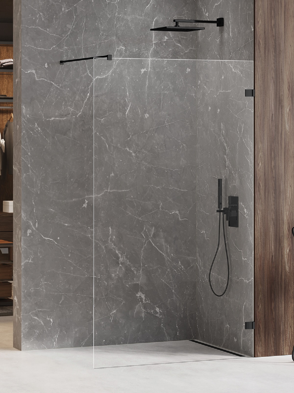 New Trendy Avexa Black Begehbare Duschwand 150 cm schwarz Matte/durchsichtiges Glas EXK-1974