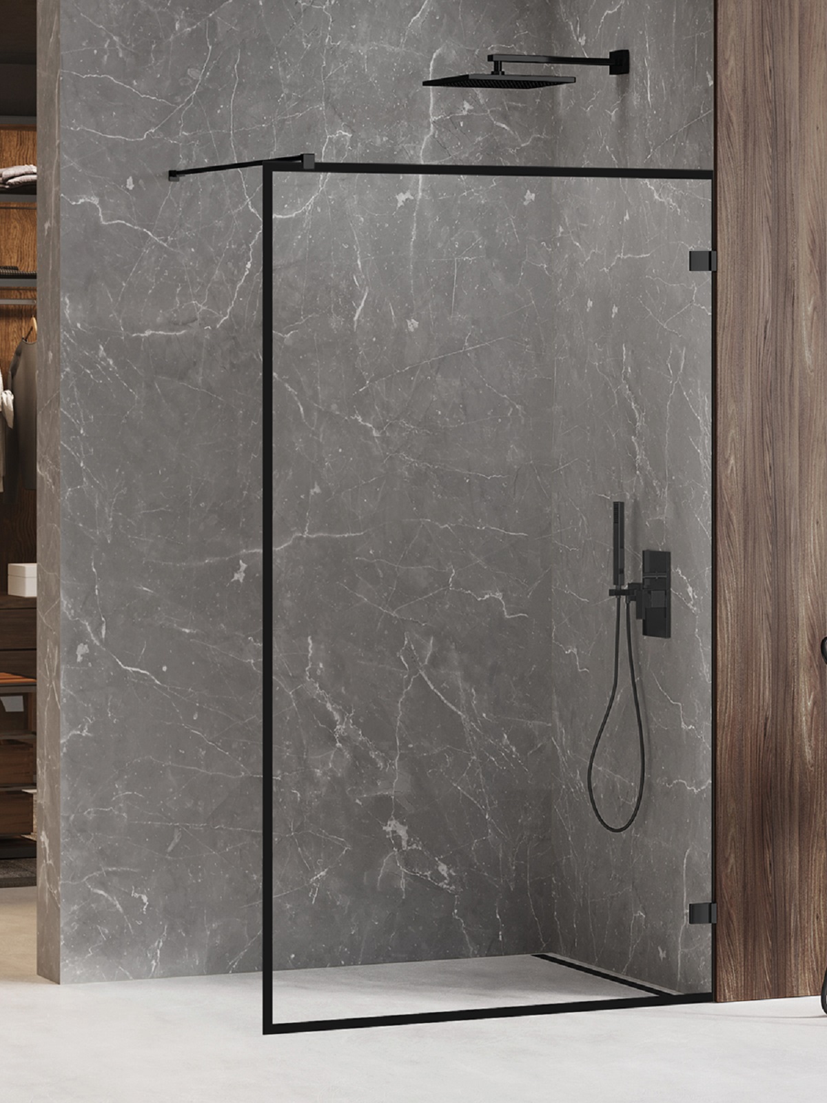 New Trendy Avexa Black Begehbare Duschwand 60 cm schwarz Matte/durchsichtiges Glas EXK-2037