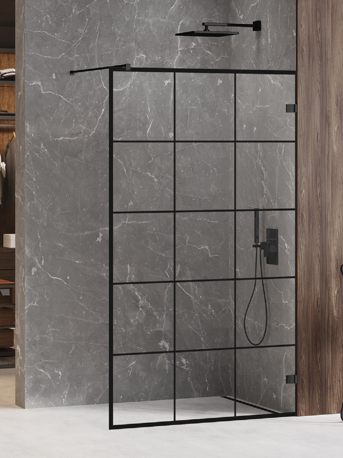 New Trendy Avexa Black Begehbare Duschwand 110 cm schwarz Matte/durchsichtiges Glas EXK-2024