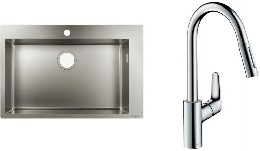 Set Stahlspüle Hansgrohe S 71 43302800, Küchenarmatur Hansgrohe Focus M41 31815000