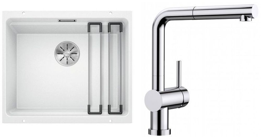 Set Granitspüle Blanco Etagon 500-U 522231, Küchenarmatur Blanco Linus-S-F 514023