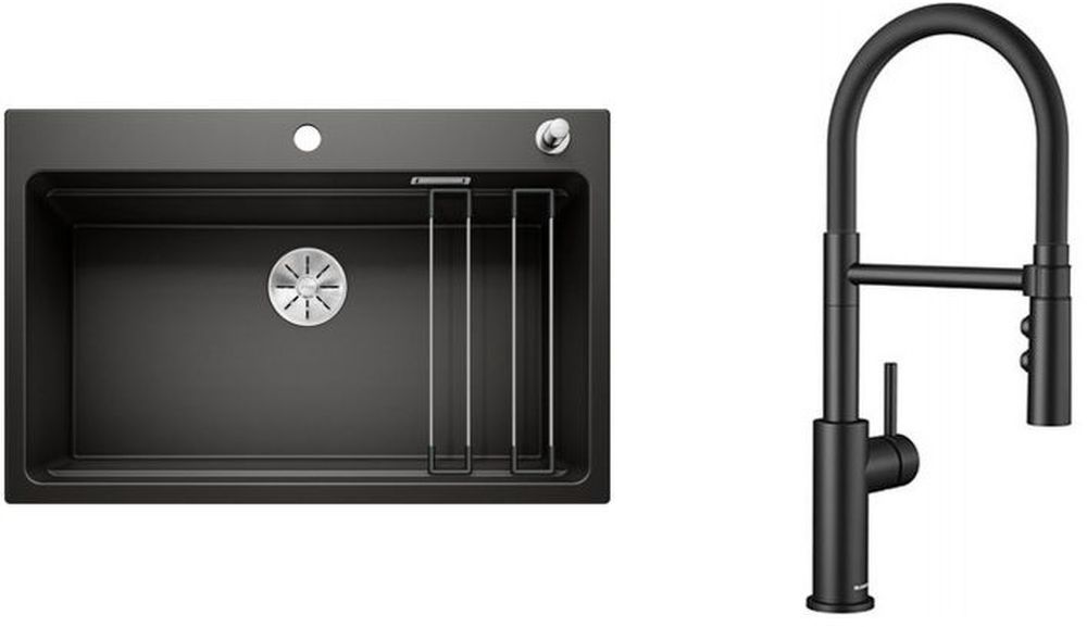 Set Granitspüle Blanco Etagon 8 525892, Küchenarmatur Blanco Catris-S Flexo 525793