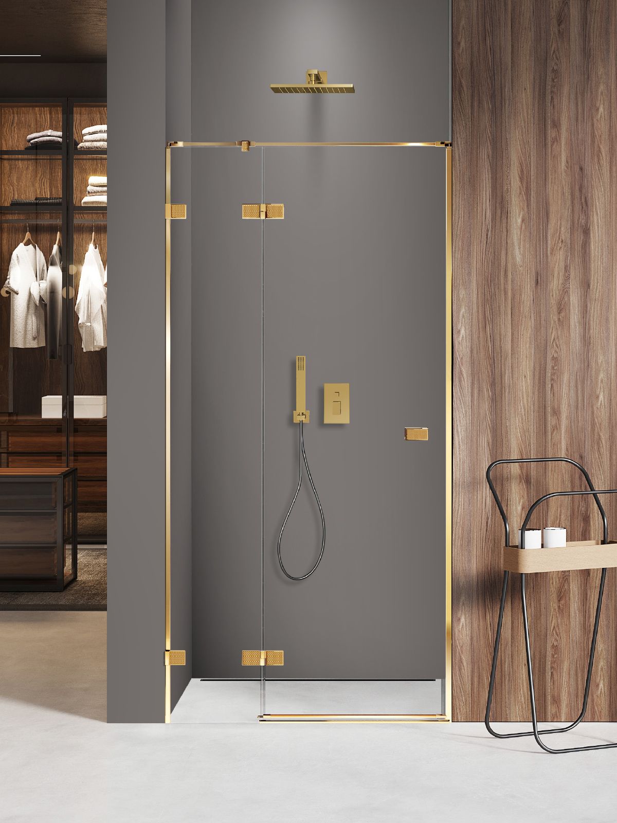 New Trendy Avexa Gold Shine XR Duschtüren 140 cm aufklappbar gold Glanz/durchsichtiges Glas EXK-6748