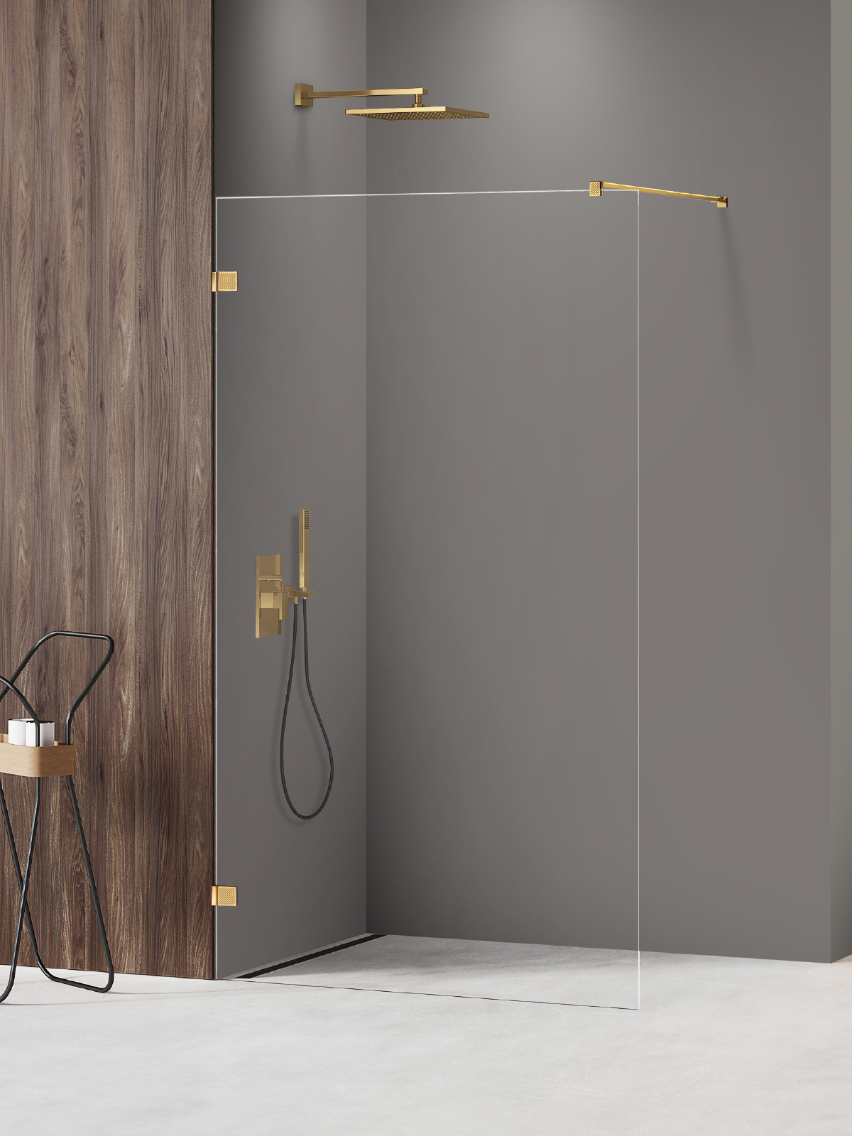 New Trendy Avexa Gold Shine XR Begehbare Duschwand 90 cm gold Glanz/durchsichtiges Glas EXK-6978