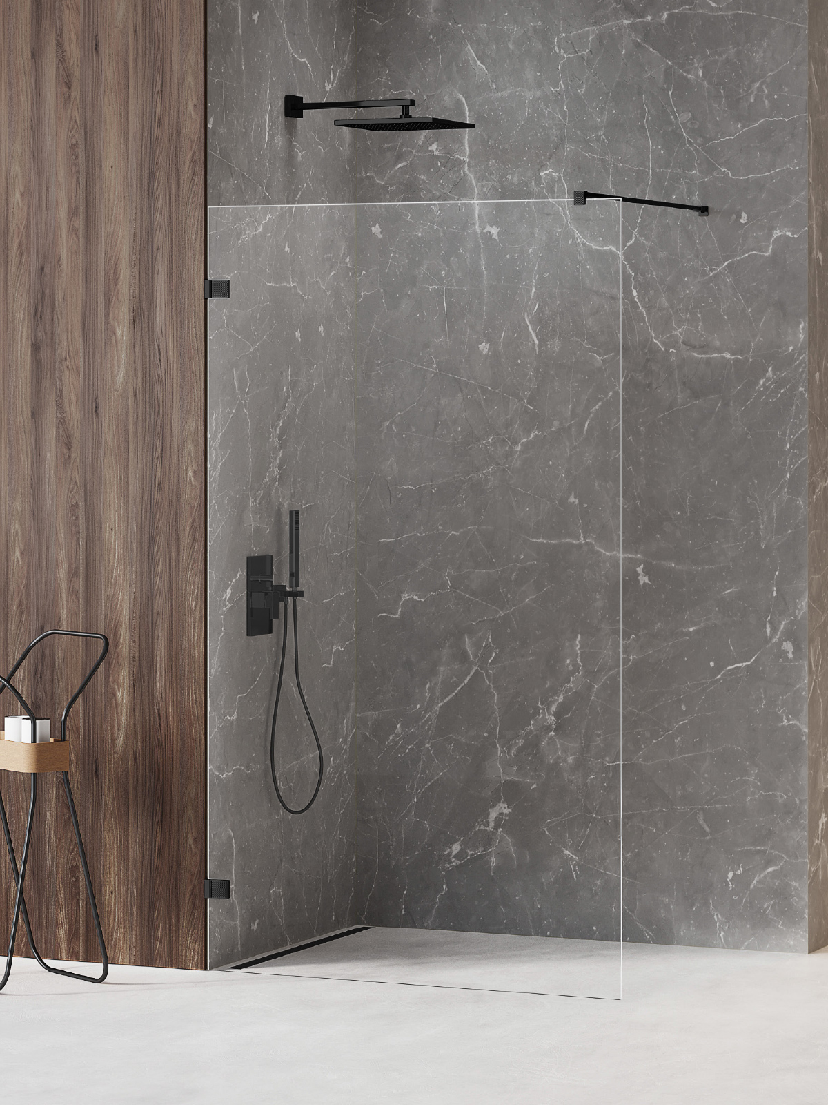 New Trendy Avexa Black XR Begehbare Duschwand 100 cm schwarz Matte/durchsichtiges Glas EXK-6969