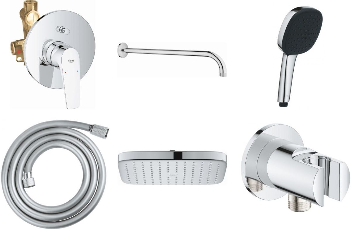 Set Badewannen- und Duscharmatur Grohe Start Flow 29117000, Kopfbrause Grohe Vitalio Comfort 26695000, 27851000, 26962001, 26397001, 28741002