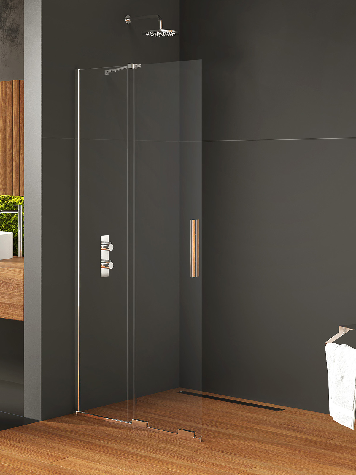 New Trendy Smart Begehbare Duschwand 90 cm chrom Glanz/durchsichtiges Glas EXK-4086-WU
