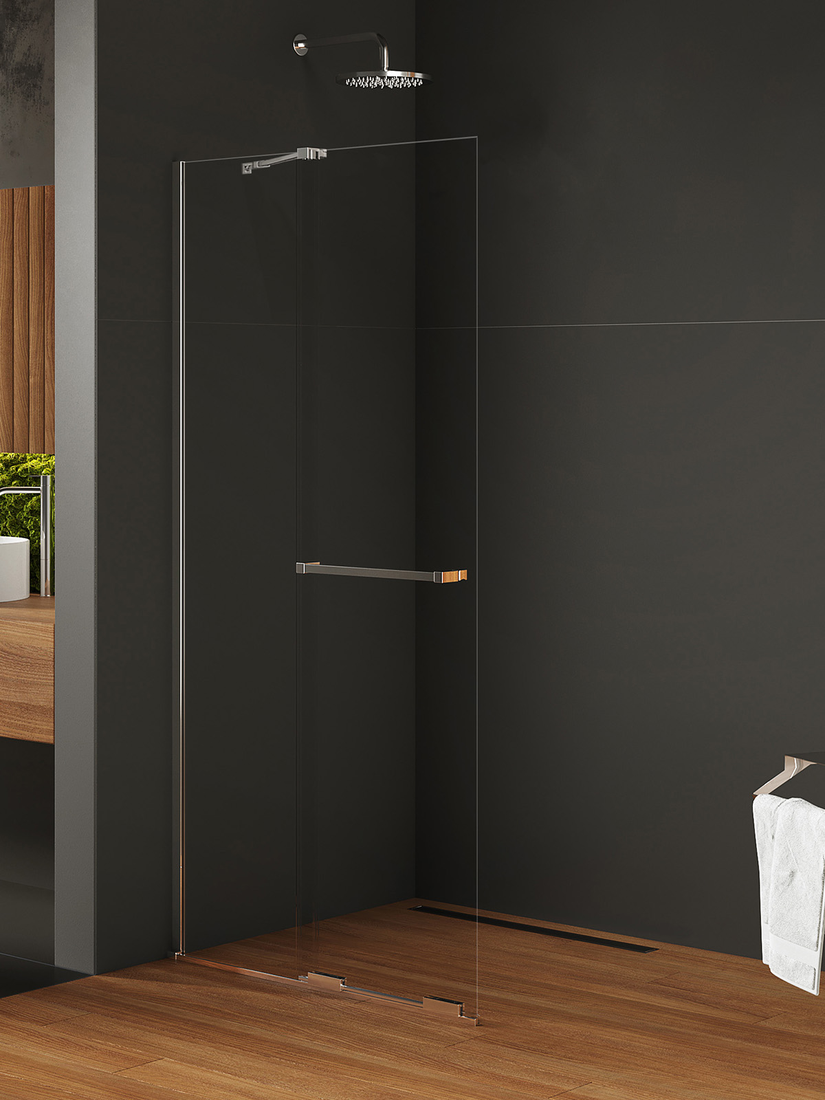 New Trendy Smart Begehbare Duschwand 90 cm chrom Glanz/durchsichtiges Glas EXK-6622-WU