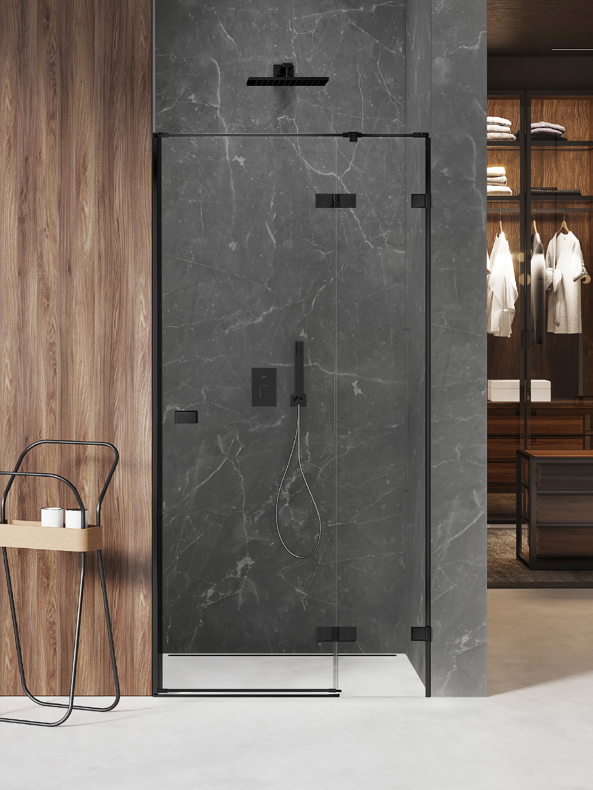 New Trendy Avexa Black XR Duschtüren 100 cm aufklappbar schwarz Matte/durchsichtiges Glas EXK-6839