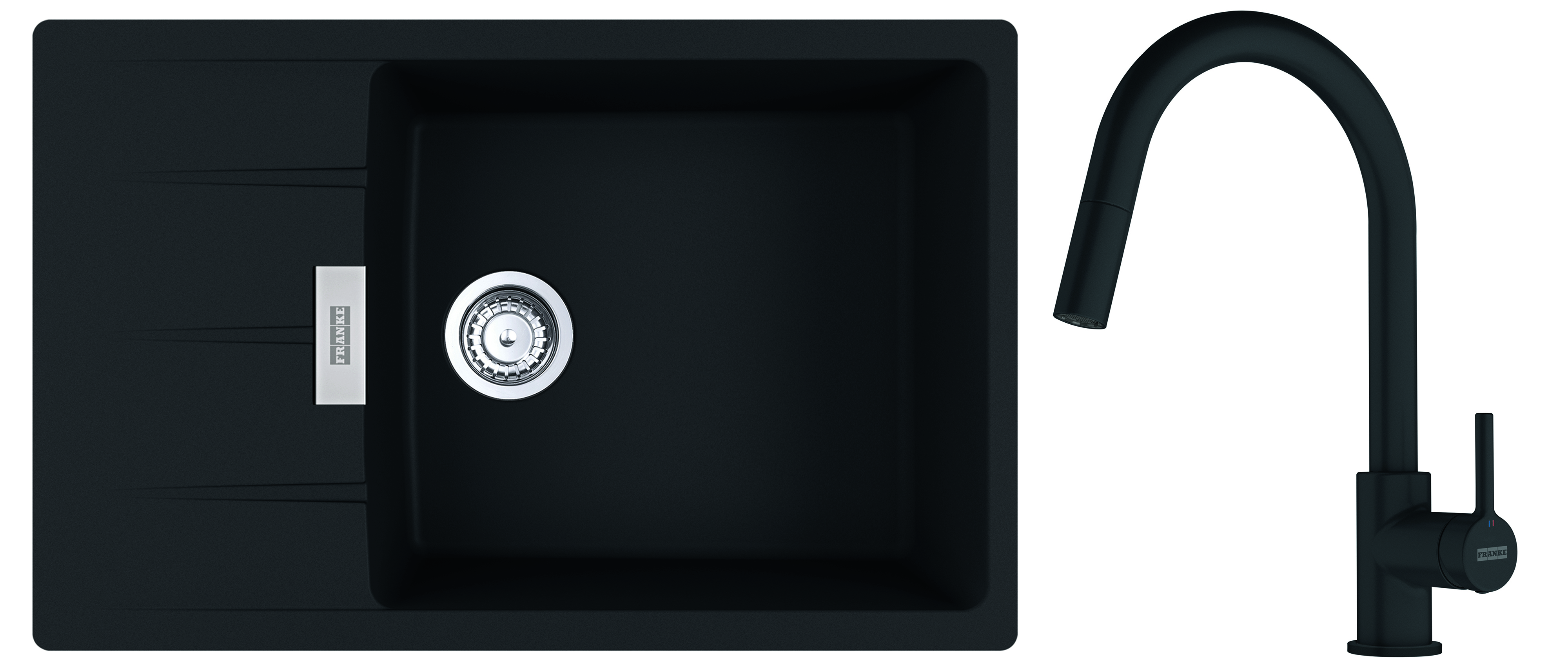 Franke Centro Waschbecken mit Wasserhahn schwarz/schwarz 1140.733.329