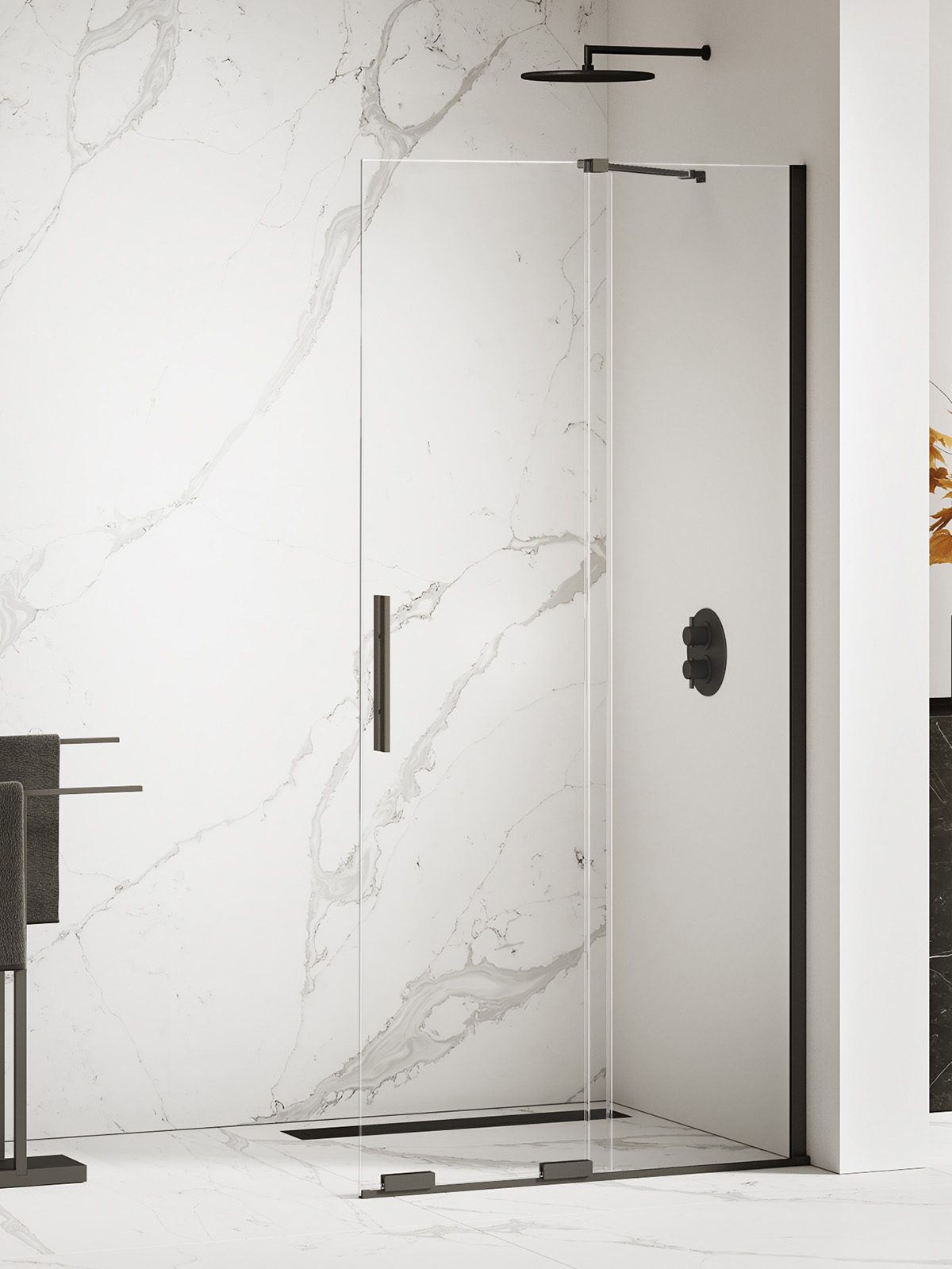 New Trendy Smart Black Begehbare Duschwand 90 cm schwarz Matte/durchsichtiges Glas EXK-4190-WU