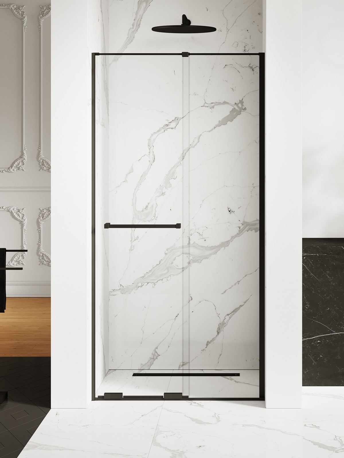 New Trendy Smart Black Duschtüren 140 cm Schiebe- schwarz Matte/durchsichtiges Glas EXK-6634