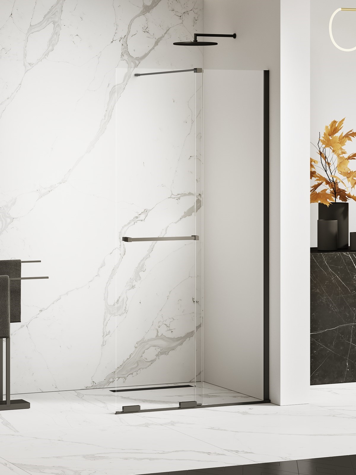 New Trendy Smart Black Begehbare Duschwand 100 cm schwarz Matte/durchsichtiges Glas EXK-6676