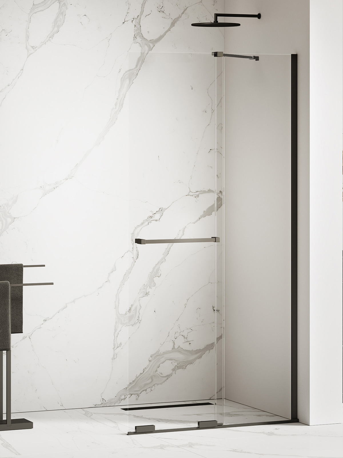 New Trendy Smart Black Begehbare Duschwand 150 cm schwarz Matte/durchsichtiges Glas EXK-6681-WU