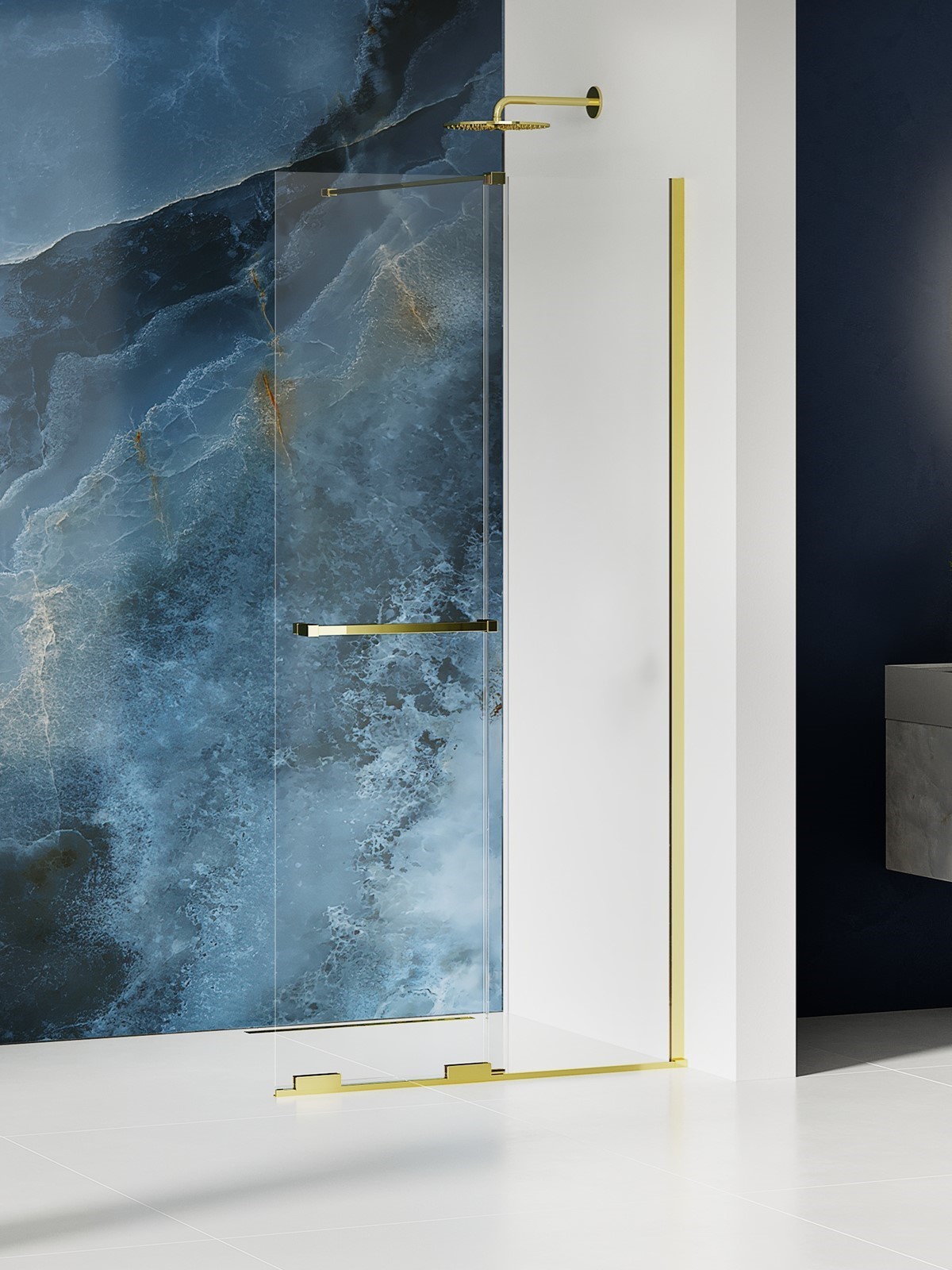 New Trendy Smart Light Gold Begehbare Duschwand 130 cm gold Glanz/durchsichtiges Glas EXK-6732