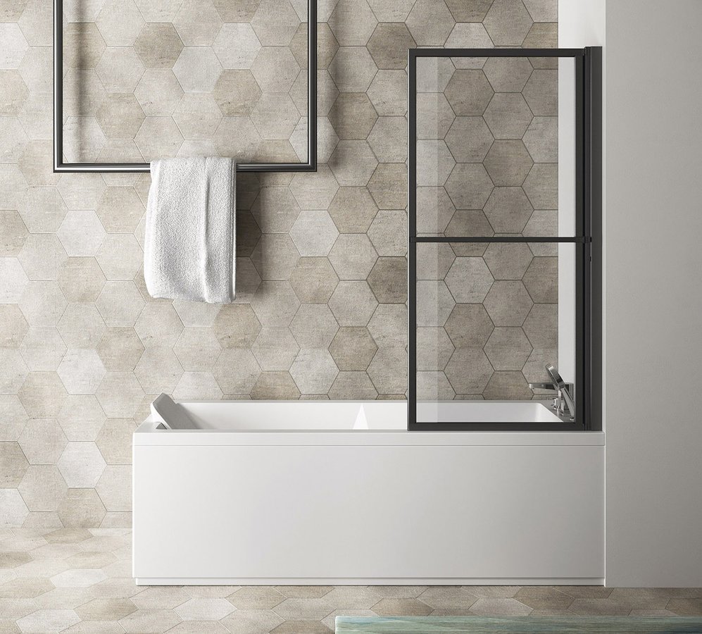 Polysan Olbia Badewannenabtrennung 71 cm einteilig schwarz Matte/durchsichtiges Glas 30336B